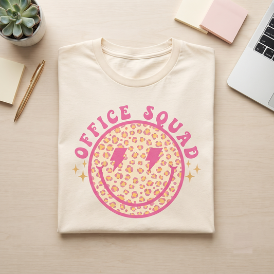 Office Squad Shirt, Groovy Leopard Smiley Sweatshirt, Personalized Coworker Hoodie, Retro Office Crew Tee