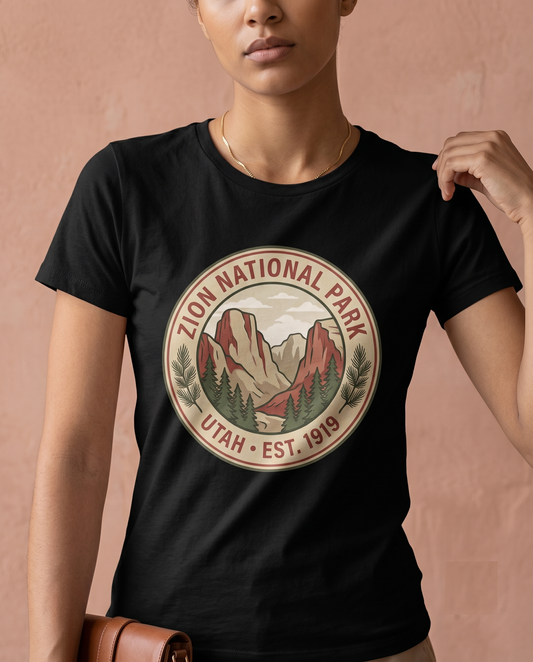 Custom Zion National Park Retro T-Shirt: Utah Nature Hiking Apparel