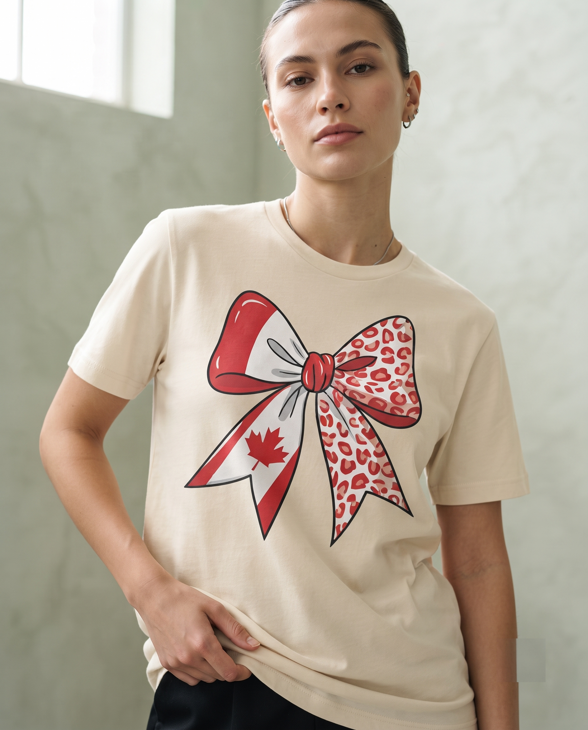 Custom Canada Bow Shirt, Red Leopard Print Hoodie, Canadian Flag Sweatshirt Tee