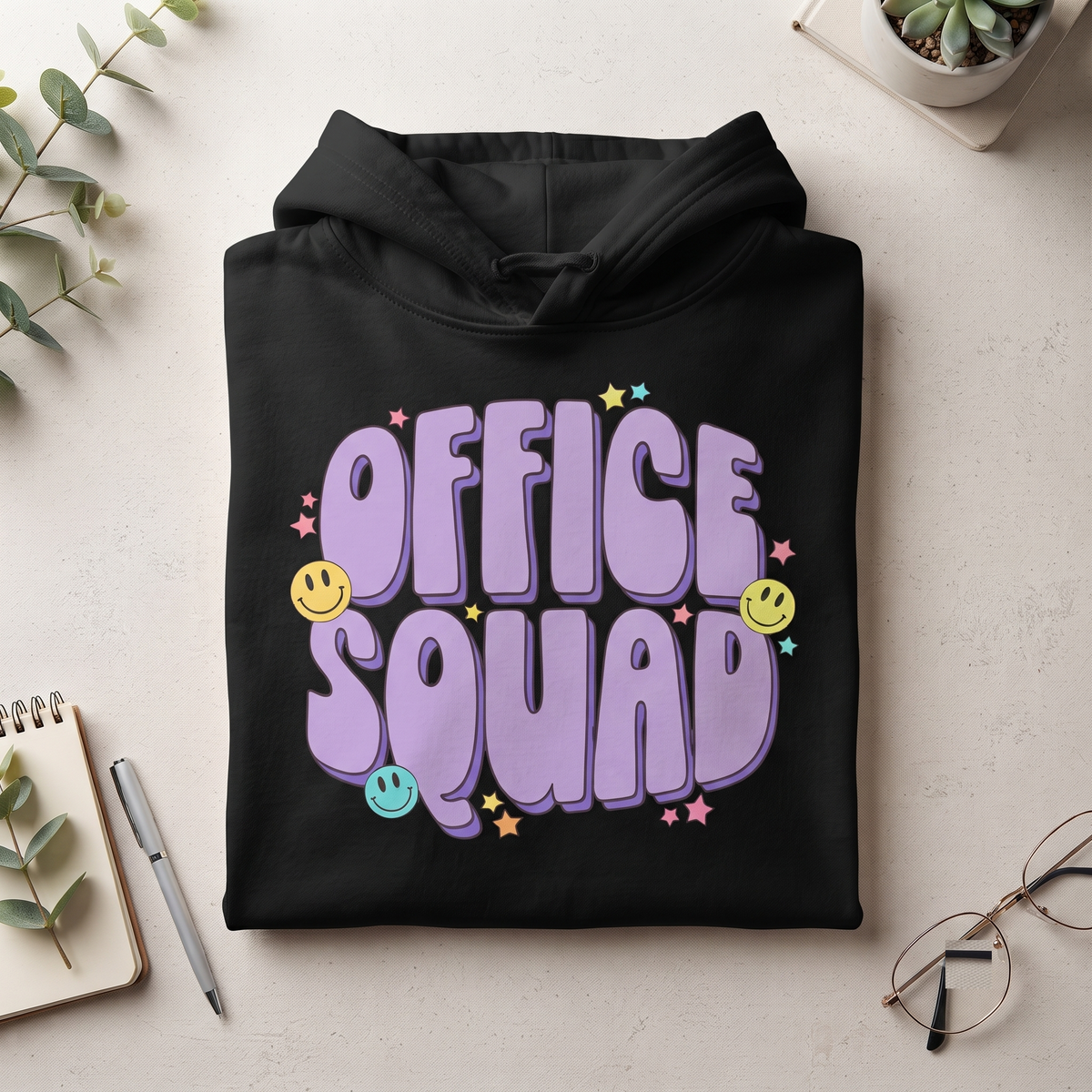 Retro Office Squad Shirt | Groovy Smiley Face Hoodie | Vintage Work Sweatshirt | Personalized Coworker T-Shirt
