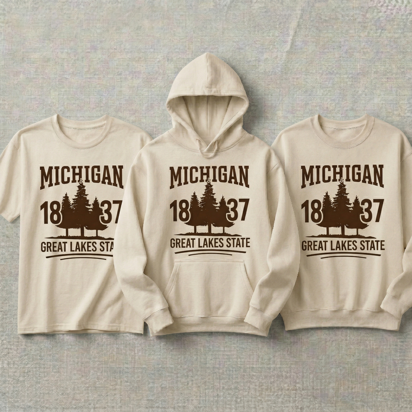 Custom Michigan Hoodie and Sweatshirt, Vintage Michigan T-shirt, 1837 Great Lakes State Apparel, Retro Pine Tree Design, Custom State Gift