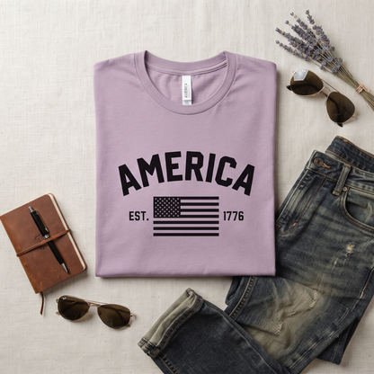 Retro America T-Shirt, Vintage USA Flag, Customizable Text Apparel