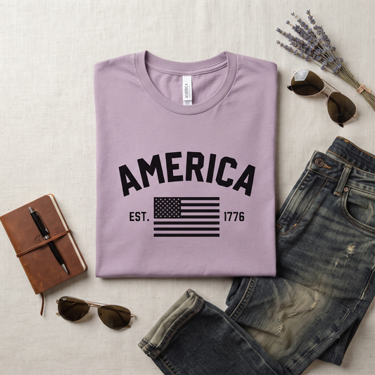 Retro America T-Shirt, Vintage USA Flag, Customizable Text Apparel