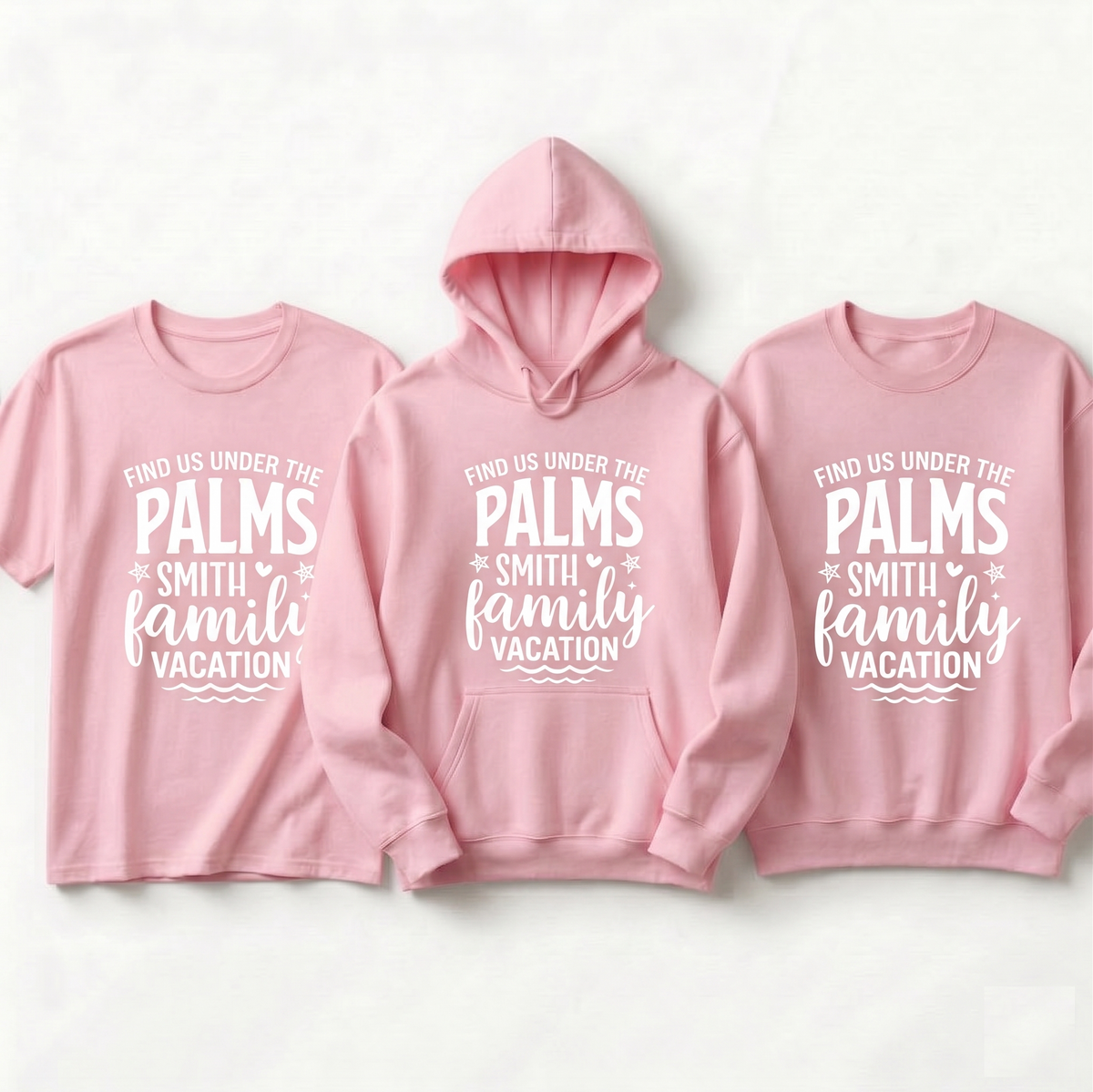 Find Us Under The Palms Custom Family Vacation Shirt, Personalized Smith Family Trip Hoodies, Matching Tropical Family Vacation Sweatshirts