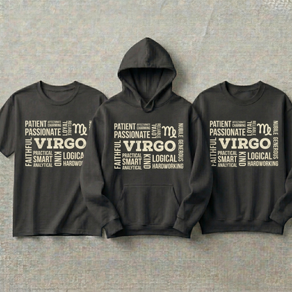 Custom Virgo Zodiac Hoodie and Sweatshirt, Virgo Shirt, Astrology Word Cloud Tee, Virgo Gift for Men, Personalized Zodiac Sign Hoodie