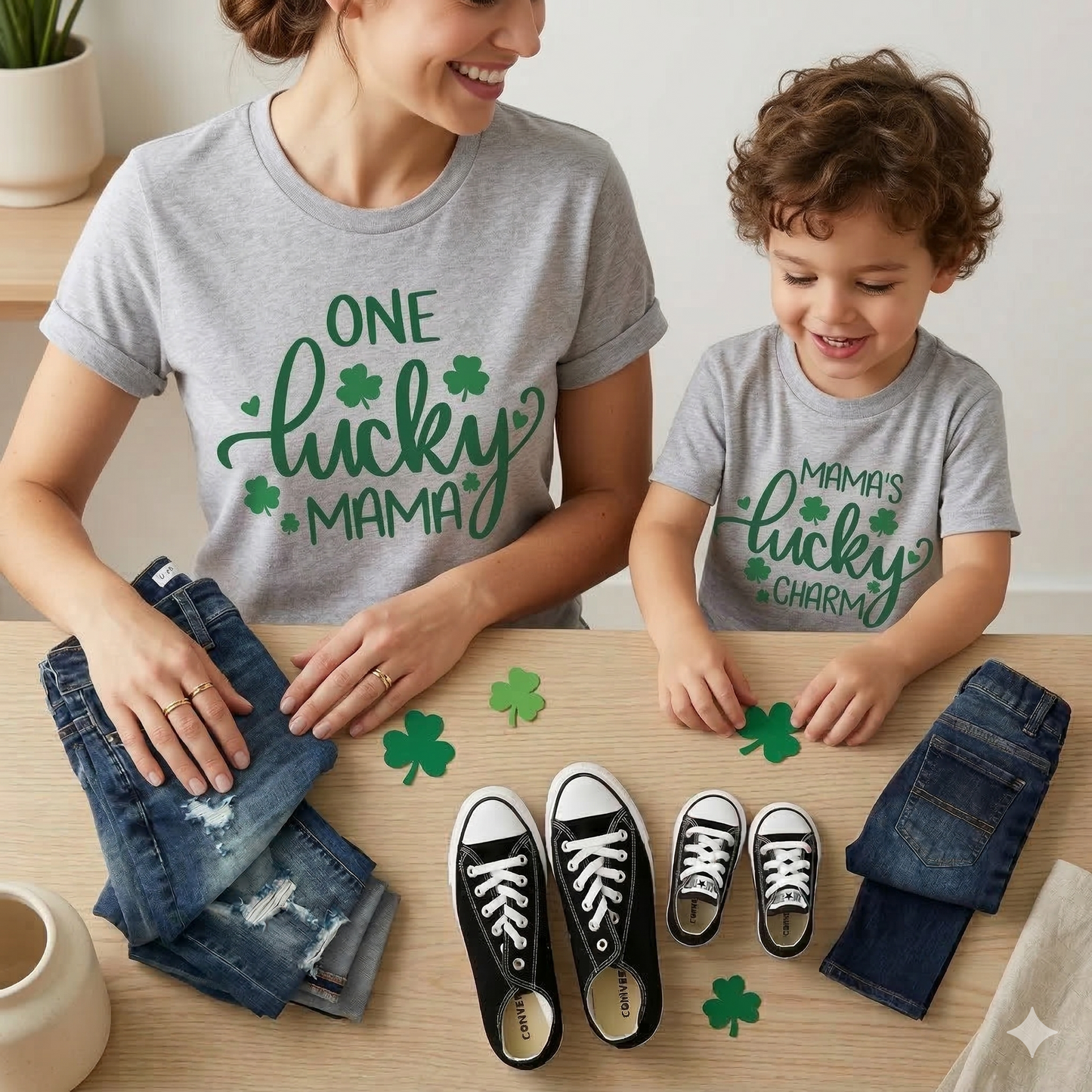 St. Patrick's Day Mommy and Me Shirts | One Lucky Mama T-Shirt | Mama's Lucky Charm Toddler Tee | Matching Mother Son St Pattys Outfit