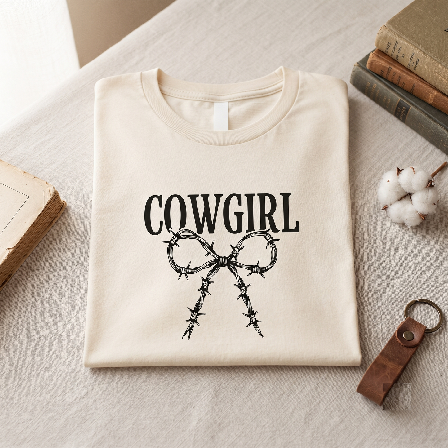 Custom Cowgirl Barbed Wire Bow Shirt, Hoodie, Sweatshirt, Western Coquette Style