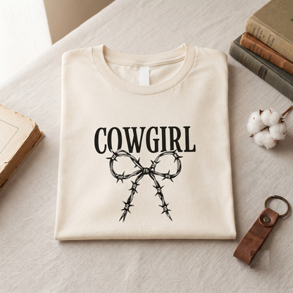 Custom Cowgirl Barbed Wire Bow Shirt, Hoodie, Sweatshirt, Western Coquette Style