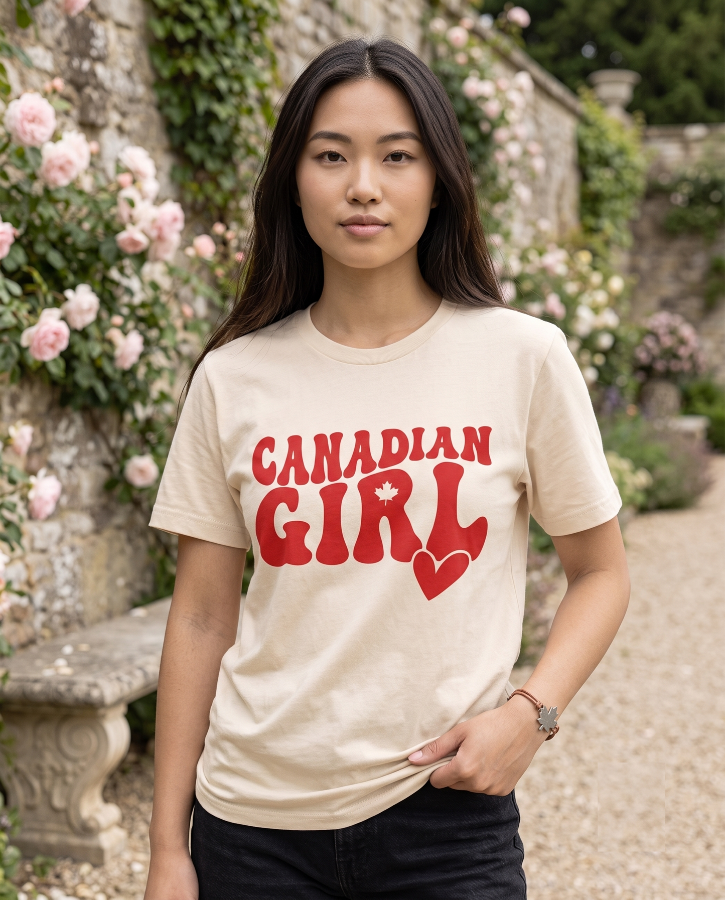 Retro Canadian Girl Shirt, Groovy Canada Crewneck, Customizable Text Tee