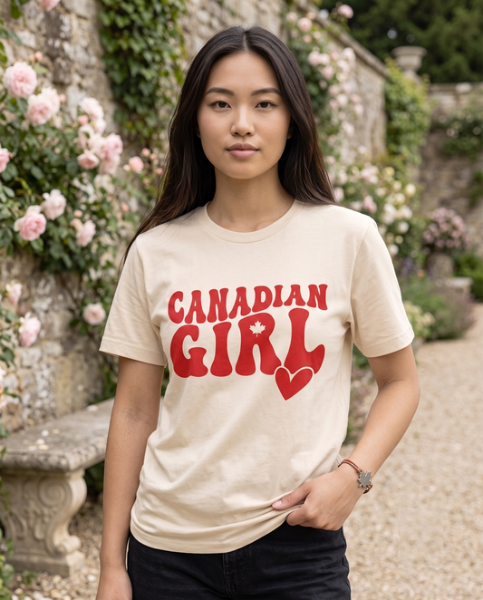 Retro Canadian Girl Shirt, Groovy Canada Crewneck, Customizable Text Tee