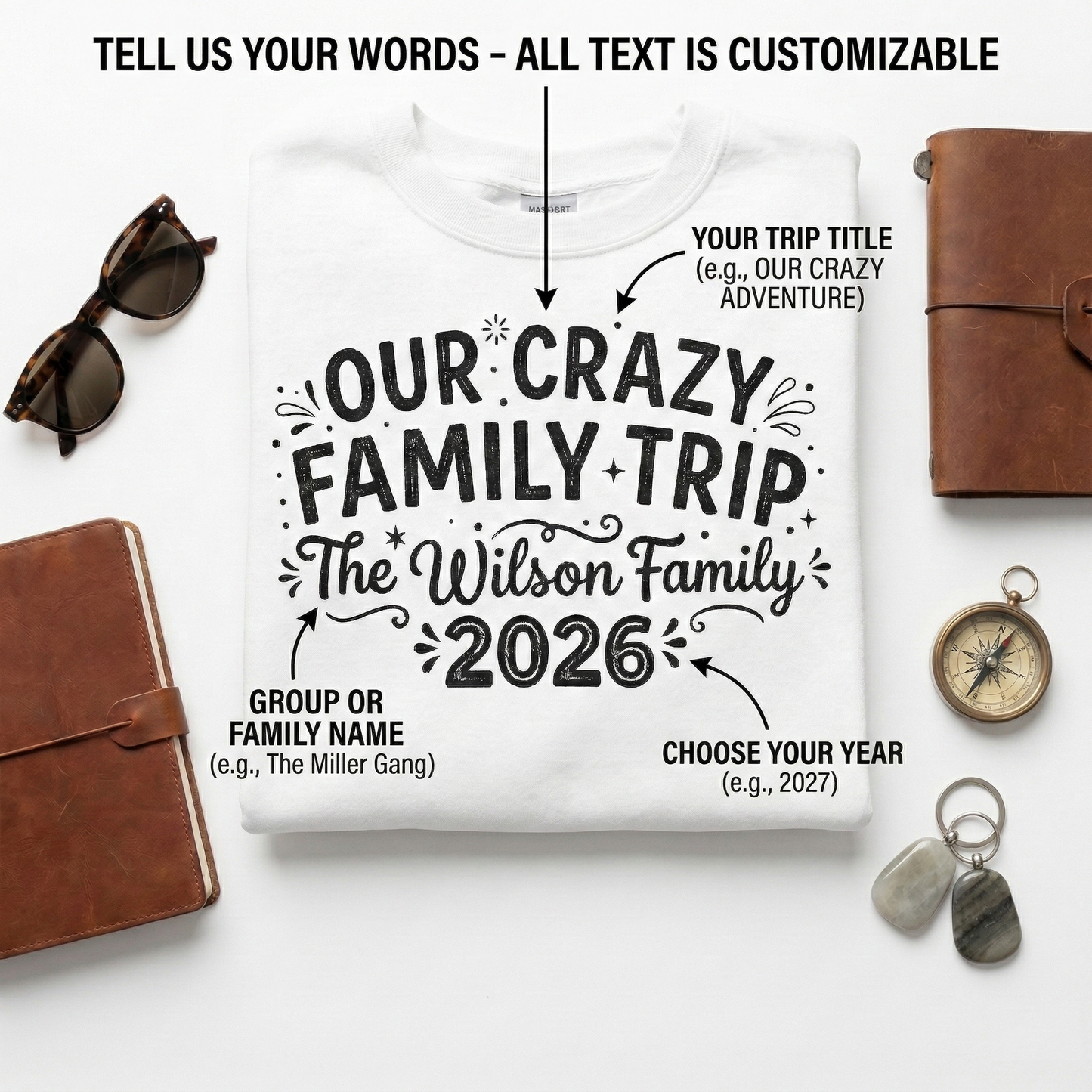 Personalized Family Vacation Sweatshirt, Matching Group Travel Tees, Our Crazy Family Adventure, Custom Family Name Shirt, Reunion Gift27