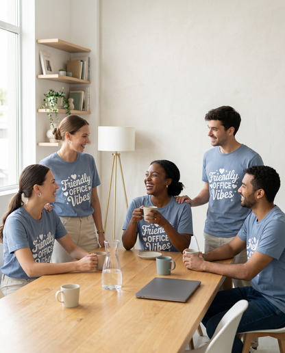 Friendly Office Vibes Shirt, Customizable Team Sweatshirt, Retro Script Apparel