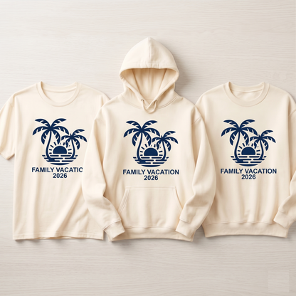 Custom Family Vacation 2026 Shirt, Matching Tropical Vacation Hoodies, Personalized Beach Trip Sweatshirt, Group Summer 2026 Gift