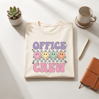 Retro Office Crew Shirt | Groovy Checkerboard Hoodie | Vintage Smiley Face Sweatshirt | Personalized Coworker T-Shirt