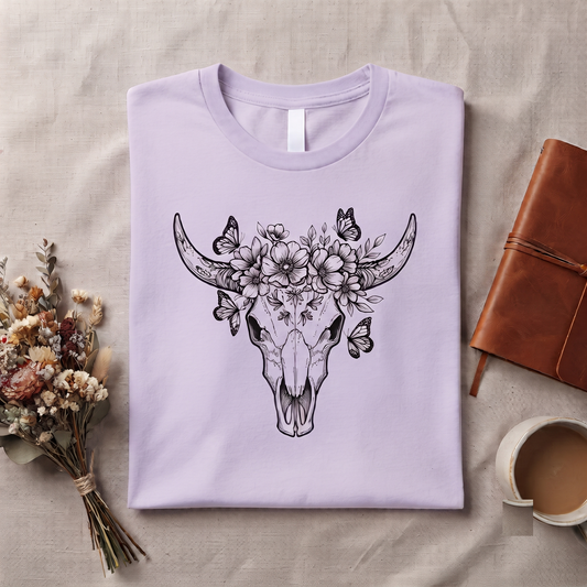 Floral Bull Skull Shirt, Wildflower Cow Skull Graphic Tee, Boho Western Hoodie