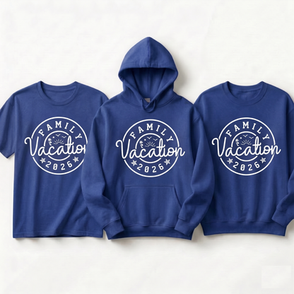 Custom Family Vacation 2026 Shirt, Retro Matching Family Trip Hoodies, Personalized Family Reunion Sweatshirts, Vintage Badge Vacation Tee