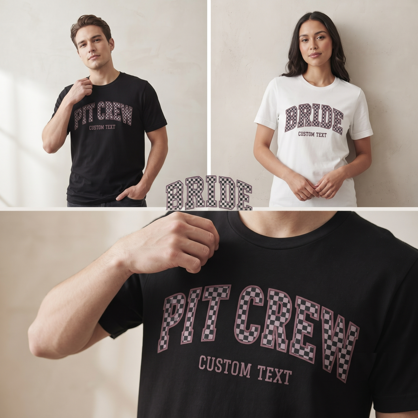 Custom Bride Pit Crew Shirt, Retro Racing Bachelorette Sweatshirt, Checkered Varsity Hoodie