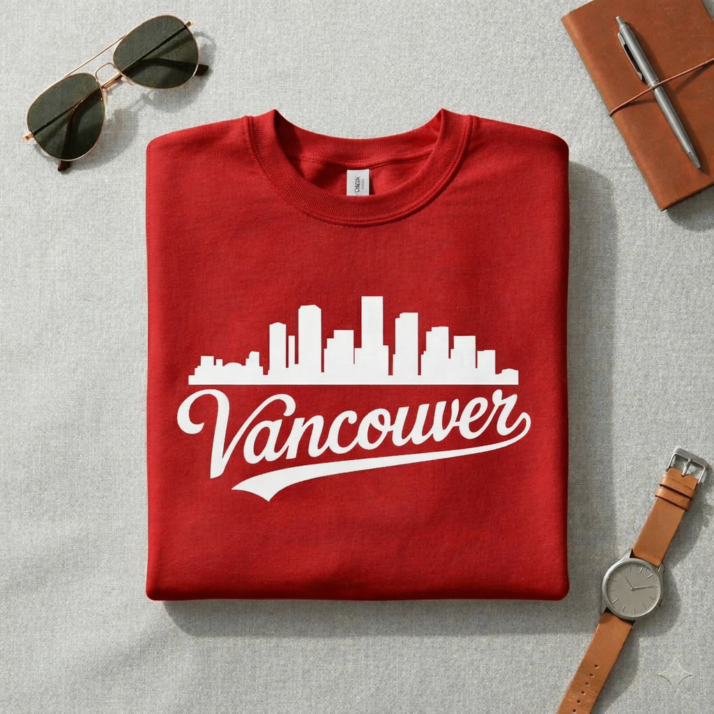 Vancouver Sweatshirt | Retro Vancouver Skyline Crewneck | Red British Columbia Canada Gift | Vintage Style City Pullover | Vancouver BC Souvenir