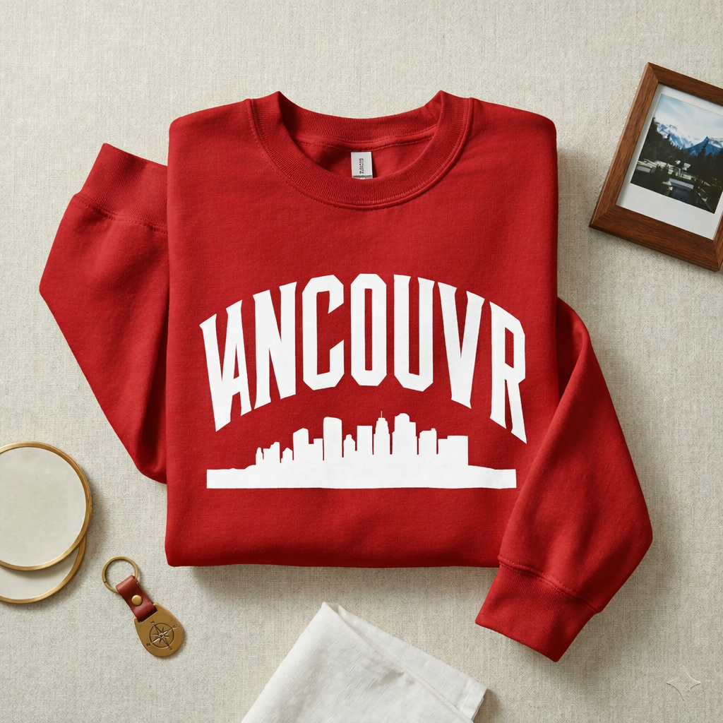 Vancouver Skyline Sweatshirt | Pastel Lavender Collegiate Crewneck | University Style City Pullover | Preppy BC Souvenir | Travel Apparel