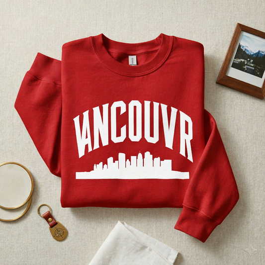 Vancouver Skyline Sweatshirt | Pastel Lavender Collegiate Crewneck | University Style City Pullover | Preppy BC Souvenir | Travel Apparel