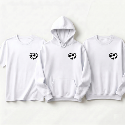 Custom Soccer Heart Apparel - Personalized Soccer Heart Hoodie, Sweatshirt, or T-Shirt - Custom Soccer Team Gift - Soccer Mom Hoodie