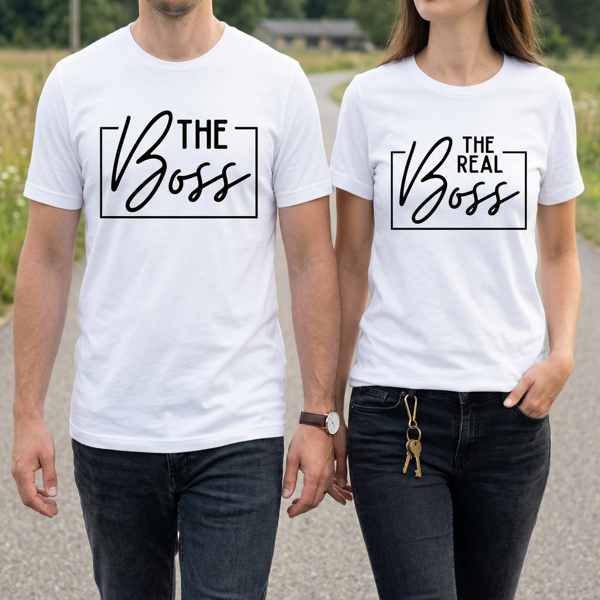 Custom Couple Sweatshirts, The Boss & The Real Boss Matching Shirts, Personalized Anniversary Gift for Husband and Wife, Custom Wedding Gift