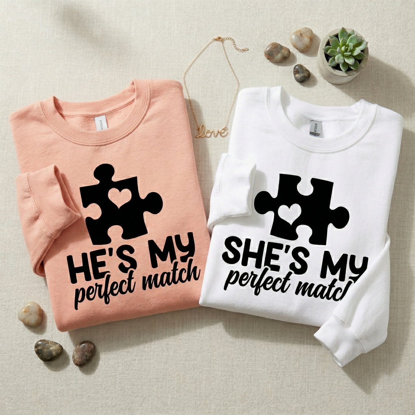 Custom Matching Couple Sweatshirts, He’s My Perfect Match, She’s My Perfect Match Pullovers, Personalized Puzzle Piece Anniversary Gift