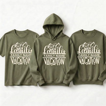 Custom Family Name Vacation 2025 Shirts, Personalized Family Trip Matching Hoodies, 2026 Family Reunion Sweatshirts, Mountain Hiking Gift
