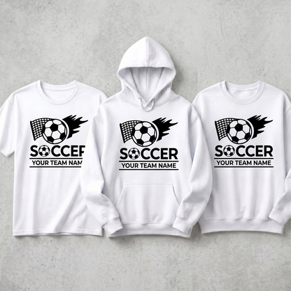 Custom Soccer Team Hoodie and Shirt, Personalized Gift for Players, Flaming Soccer Ball Sweatshirt with Team Name, Personalized Hoodie