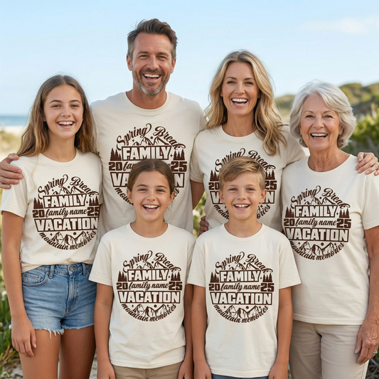 Custom Family Vacation Shirt, Mountain Memories Spring Break Tee, Matching Family Road Trip Shirt, Personalized Family Name Vacation shirt