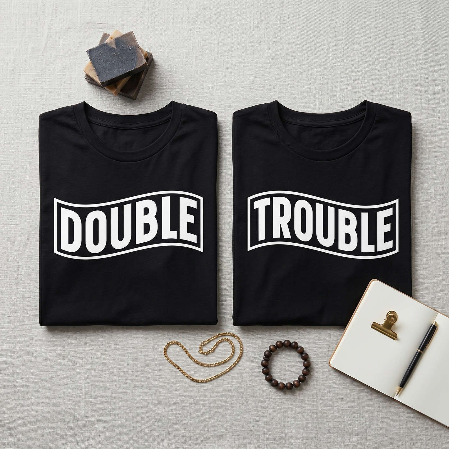 Matching Double Trouble Shirts, Custom Best Friend T-Shirt Set, Personalized Twin Outfits, Funny Couple Hoodies, Gift for Bestie