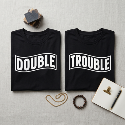 Matching Double Trouble Shirts, Custom Best Friend T-Shirt Set, Personalized Twin Outfits, Funny Couple Hoodies, Gift for Bestie