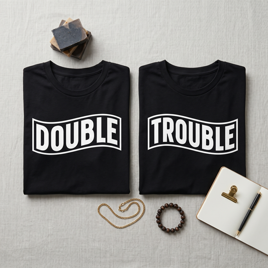 Matching Double Trouble Shirts, Custom Best Friend T-Shirt Set, Personalized Twin Outfits, Funny Couple Hoodies, Gift for Bestie