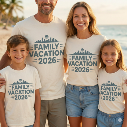 Custom City Family Vacation T-Shirt, Personalized Skyline Family Trip Shirt, Matching Group Travel Tees, Custom Family Reunion 2026 Shirt