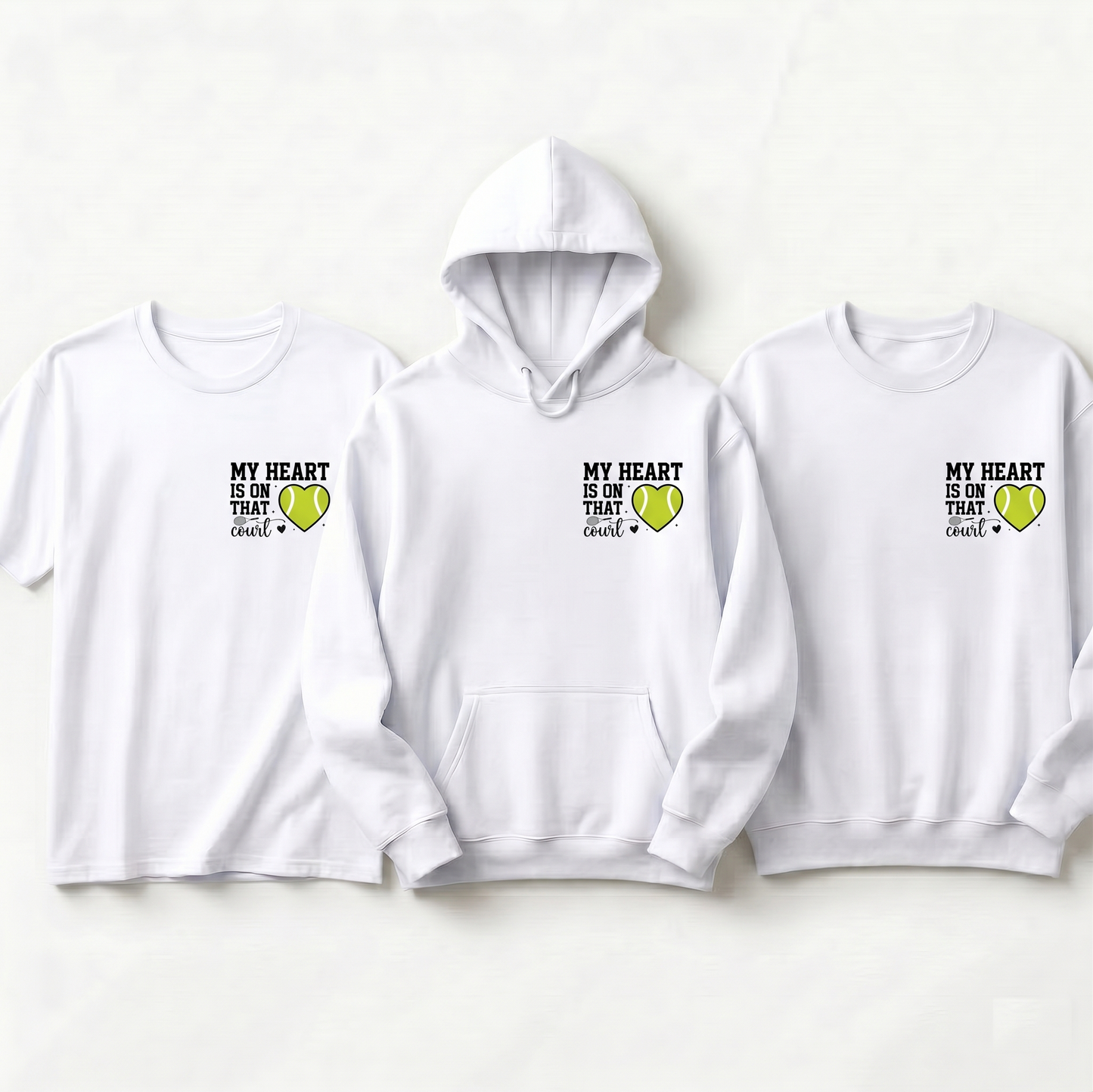 Custom My Heart is on That Court Hoodie, Personalized Tennis Mom Shirt, Tennis Player Gift, Game Day Tennis Sweatshirt, Sports Mom Apparel