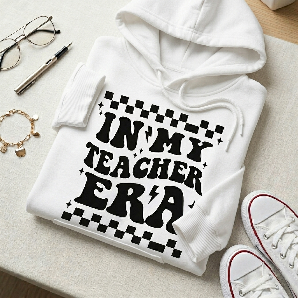 In My Teacher Era Sweatshirt, Custom Teacher Era Shirt, Retro Checkered Teacher Crewneck, Personalized Teacher Gift, Groovy Teacher Pullover
