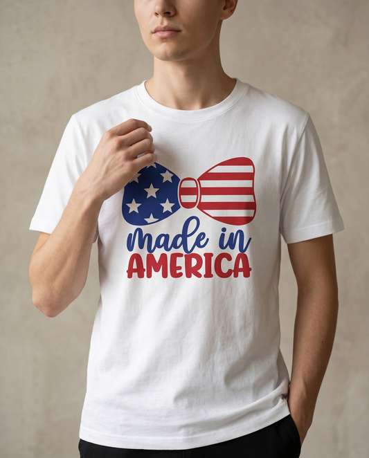 Custom Made in America Shirt, Patriotic Bow 4th of July Hoodie, USA Independence Day Sweatshirt,  Retro American Pride Apparel
