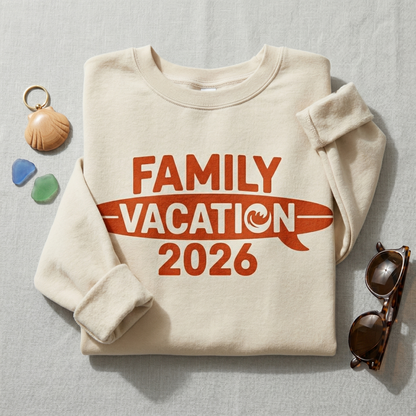 Custom Family Vacation 2026 Shirt, Retro Surfboard Beach Trip Tee, Personalized Matching Family Summer Shirts, Surf Style 2026 Cruise Shirt