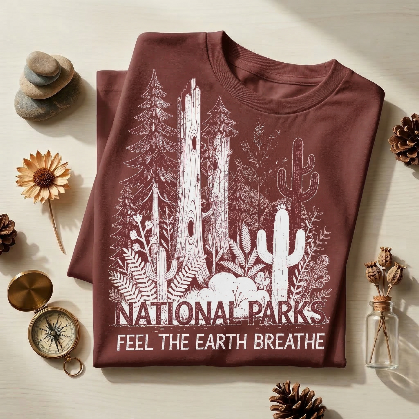 National Parks Shirt | Feel The Earth Breathe Graphic Tee | Vintage Botanical Nature T-Shirt | Granola Girl Camping Hiking Apparel