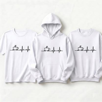 Coffee Heartbeat Hoodie, Coffee Lover Sweatshirt, Barista T-Shirt, Caffeine Lifeline Shirt, Coffee Gift, Minimalist Coffee Pulse Hoodie
