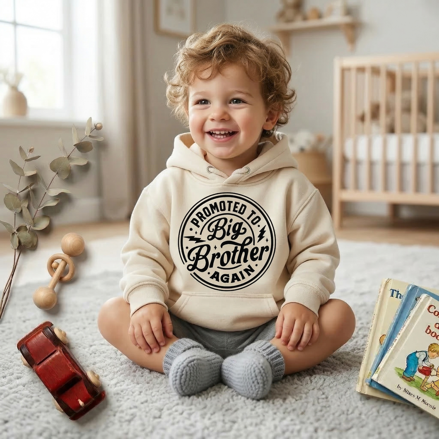 Promoted to Big Brother Again Hoodie | Third Baby Pregnancy Announcement | Retro Sibling Reveal Sweatshirt | Trendy Big Bro Pullover