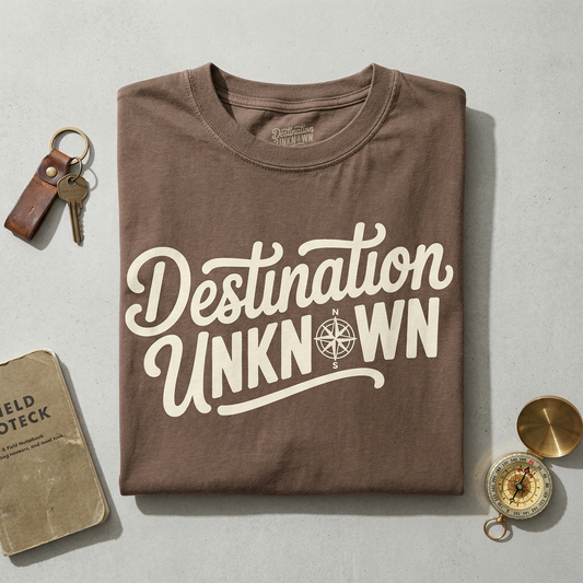 Custom Destination Unknown Shirt, Wanderlust Compass Tee, Adventure Graphic T-Shirt, Personalized Travel Gift for Hiker & Outdoor Lover