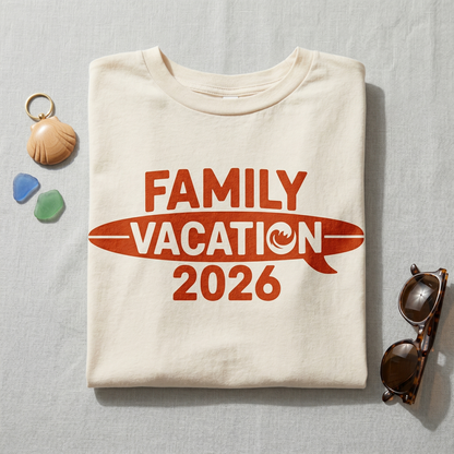 Custom Family Vacation 2026 Shirt, Retro Surfboard Beach Trip Tee, Personalized Matching Family Summer Shirts, Surf Style 2026 Cruise Shirt