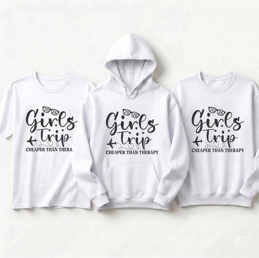 Custom Girls Trip 2026 Shirt, Cheaper Than Therapy Vacation Hoodie, Personalized Matching Group Trip Sweatshirt, Girls Weekend Gift