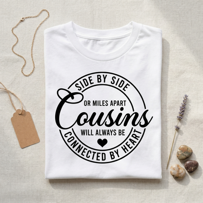 Cousins Side by Side or Miles Apart Shirt, Custom Family Reunion Tee, Long Distance Cousin Gift, Best Friend Cousin T-shirt, Minimalist Family Trip Apparel, Personalized Cousin Crew Tops