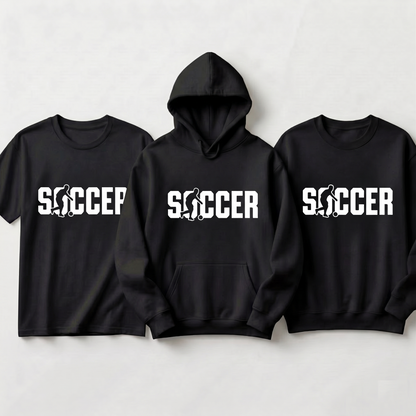 Custom Soccer Shirt with Player Silhouette, Personalized Soccer Team Hoodie, College Style Soccer Sweatshirt, Custom Text Football Fan Gift