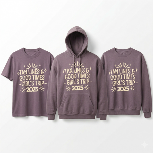 Custom Girls Trip 2026 Shirt, Tan Lines & Good Times Personalized Beach Tee, Matching Bachelorette T-shirt, Summer Vacation 2026 Group Shirt