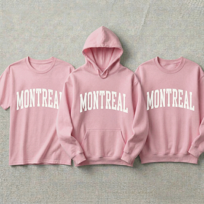 Custom Montreal Hoodie and Sweatshirt, Pink Montreal Varsity T-shirt, Minimalist Canada City Shirt, Personalized Montreal Gift