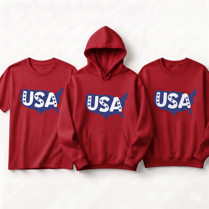 Custom USA Map Shirt, Patriotic 4th of July Hoodie, Independence Day Sweatshirt, Matching Family July 4th Apparel, American Pride Tops