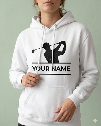 Custom Golf Swing Hoodie, Personalized Golfer Sweatshirt, Minimalist Golf T-Shirt, Custom Name Golf Apparel, Personalized Gift for Golfer
